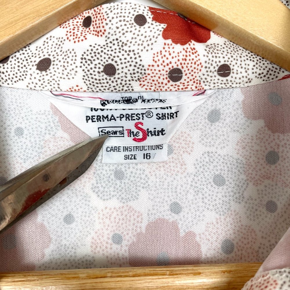 Vintage 1970s Sears rust & brown floral poppy print blouse  - size M/L - Picture 9 of 9